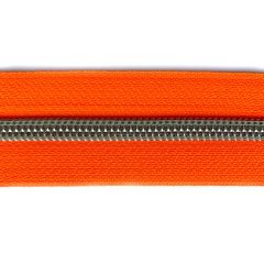 Endlos Reißverschluss metallisiert - Neonorange mit Silberspirale