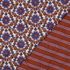 Steppstoff Blumen - Braun/Royalblau