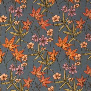 Modal French Terry Autumn Flowers - Blaugrau