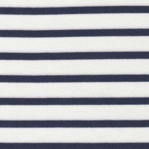 Bio Baumwoll Interlock Jersey Ahoi - Weiß/Marineblau