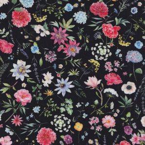 Reststück Viskose Medium Blumen der Nacht - schwarz