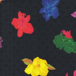 French Terry Bright Blooms - Schwarz