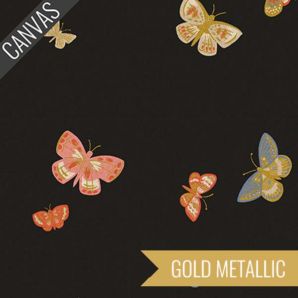 English Rose Butterfly House Canvas Leinen - Black Metallic