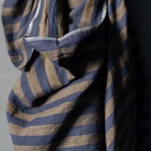 Merchant & Mills Winter Linen Forager Stripe - Green/Brown-Navy Blue