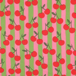 Reststück Fine Poplin Cherries - Rosa/Grün