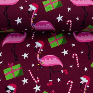 French Terry Santa Flamingo - Dunkelrot