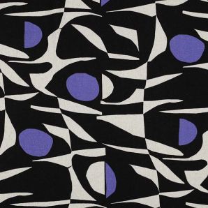 Leinen Viskose Art - Cremeweiß/Schwarz/Violett