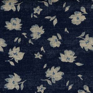 Reststück Leinen Viskose Blume - Dunkelblau