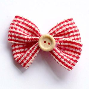 Vichy Schleife mit Holzknopf 40mm - rot