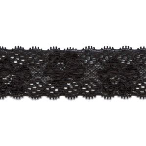 Spitze elastisch Röschen 35mm - Schwarz
