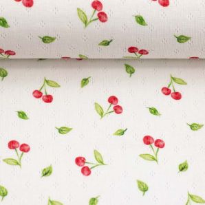 Jersey Ajour Kirschen - Cremeweiß