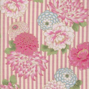 Flower Stripes Golddruck - Rosa/Creme
