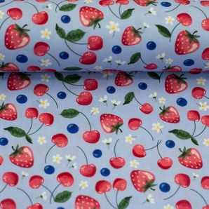 Popeline Fruits Erdbeeren - Hellblau