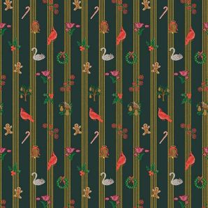 Holiday Yuletide Stripe - Evergreen metallic