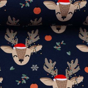 French Terry Happy Rentiere - Dunkelblau