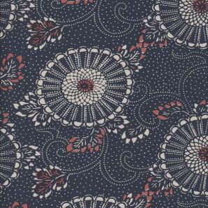 Reststück Indigo Blooming Kiku Floral - Dunkelblau