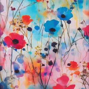 Jersey Neon Mohnblumen - Pink/Türkis