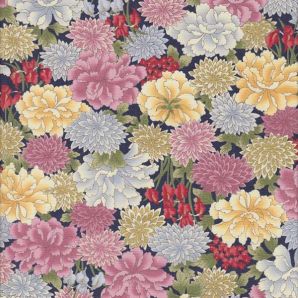 Minato Flower - Dunkelblau Golddruck