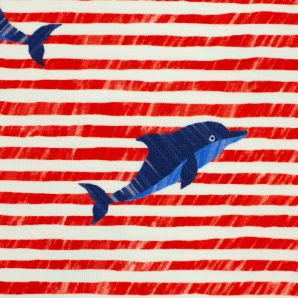 Reststück Jersey Delfine - Rot/Cremeweiß