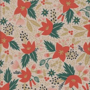 Poinsettia - Cream Unbleached Canvas metallic