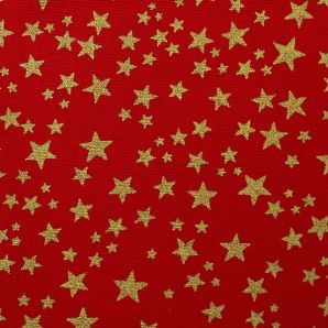 Popeline Weihnachten Sternchen - Rot/Gold