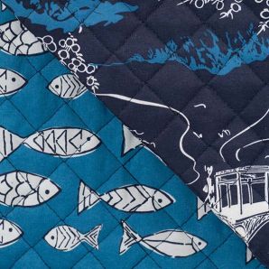 Reststück Steppstoff Pesce/Landscape Diamond - Blau