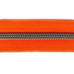 Endlos Reißverschluss metallisiert - Neonorange mit Silberspirale