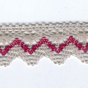 Spitze Zickzack 35mm - Creme/Rot