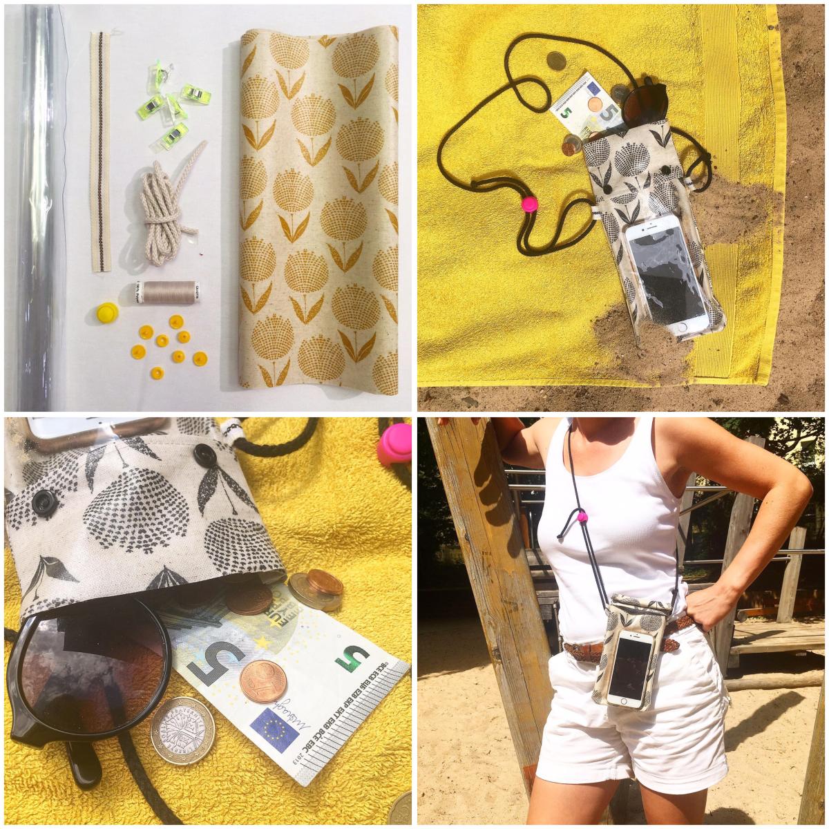 Wasserabweisende Handyhülle aus Wachstuch und Vinyl